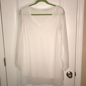 White long sleeve shirt dress.